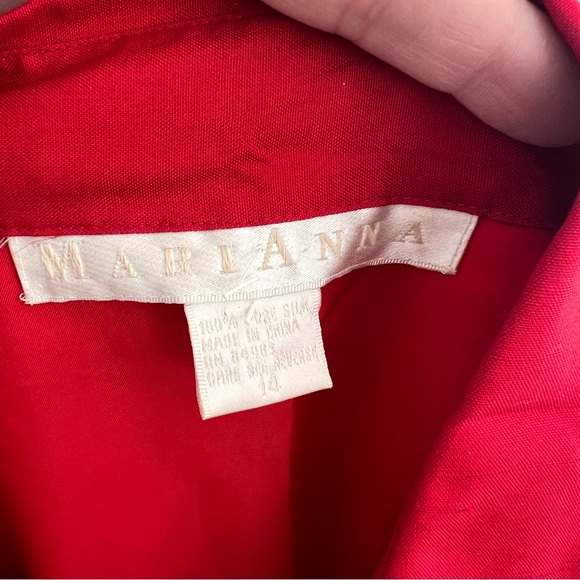 New MariAnna Red 100% Silk Utility Shirt Dress Lined Vintage 90s Quiet Luxury 14 - Picture 6 of 9